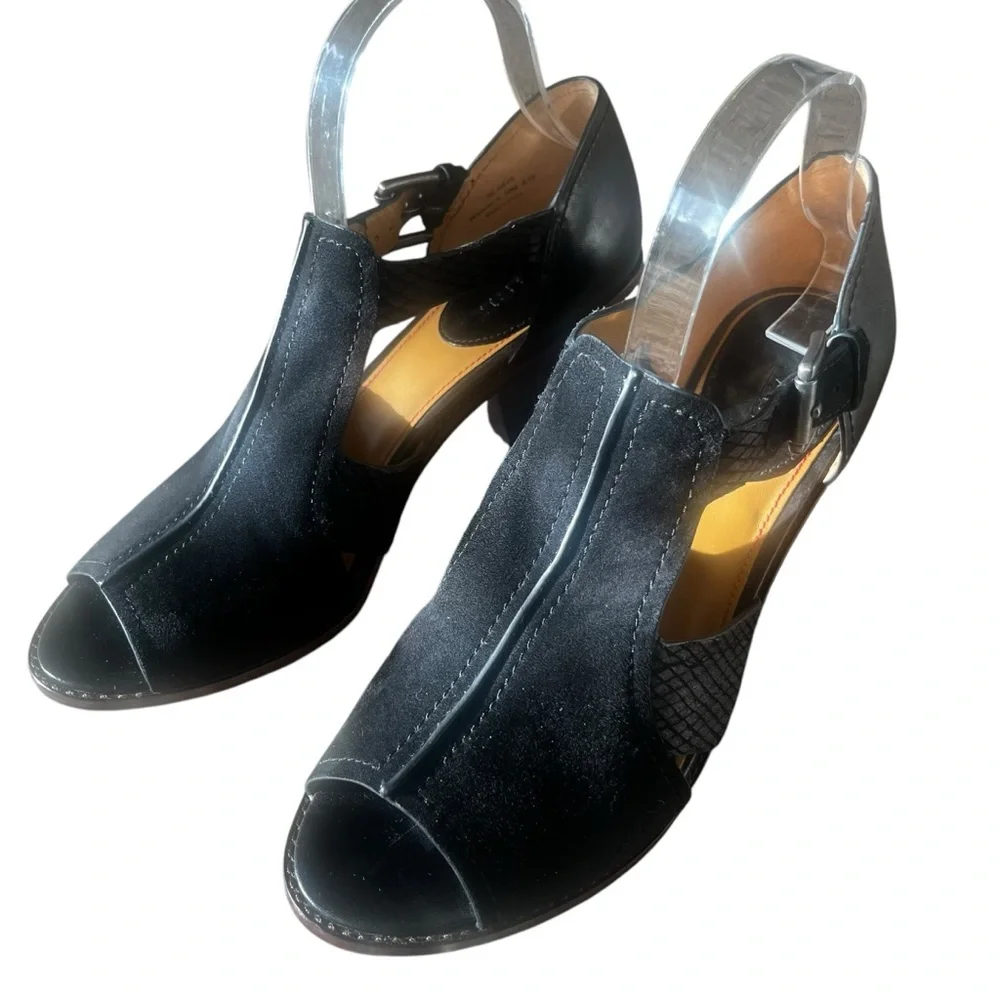 Trask black suede peep toe heels size 10